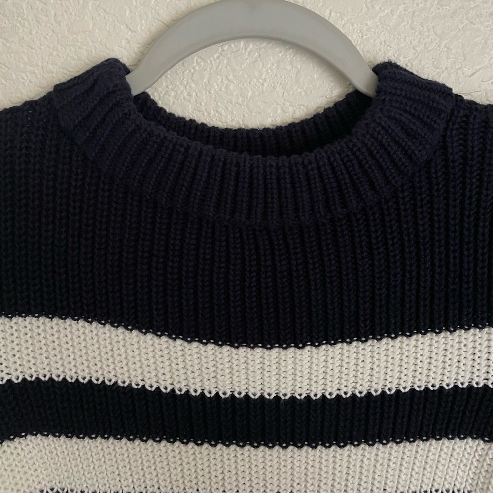 Talbots Shaker Stitch Striped Sweater 0P-2P Navy Blue Cream - Picture 5 of 10